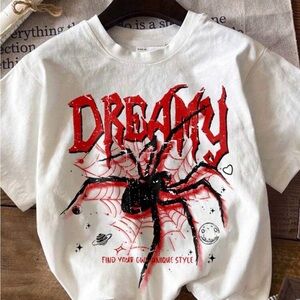 SHEIN Dreamy White Tee with Red Spider Design